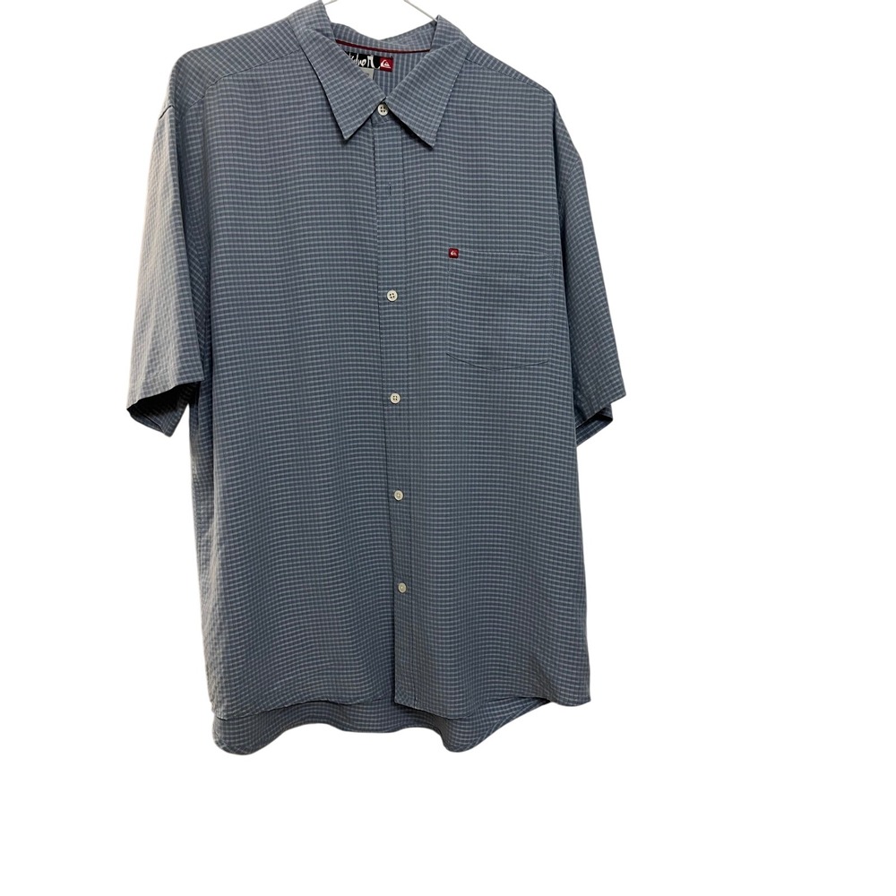 Quiksilver Mens Short Sleeve‎ Button Up Shirt Blue Plaid Casual XL TG